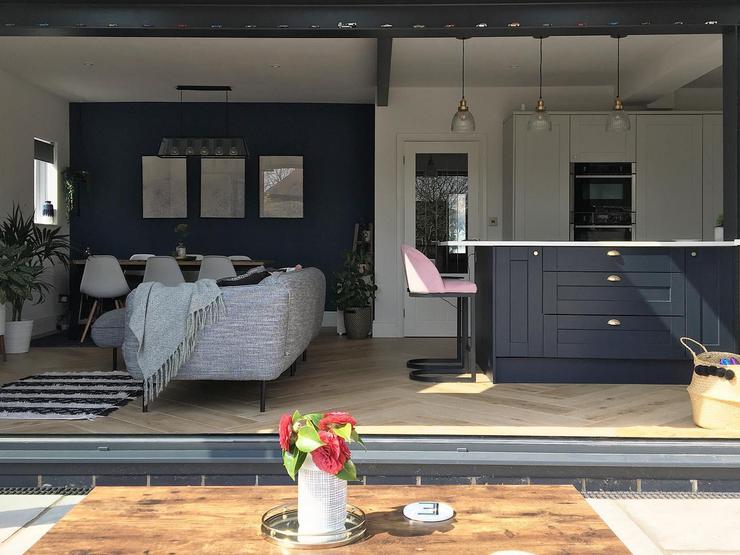 Kitchen extension idea using a Chelford navy kitchen with open-plan layout and island