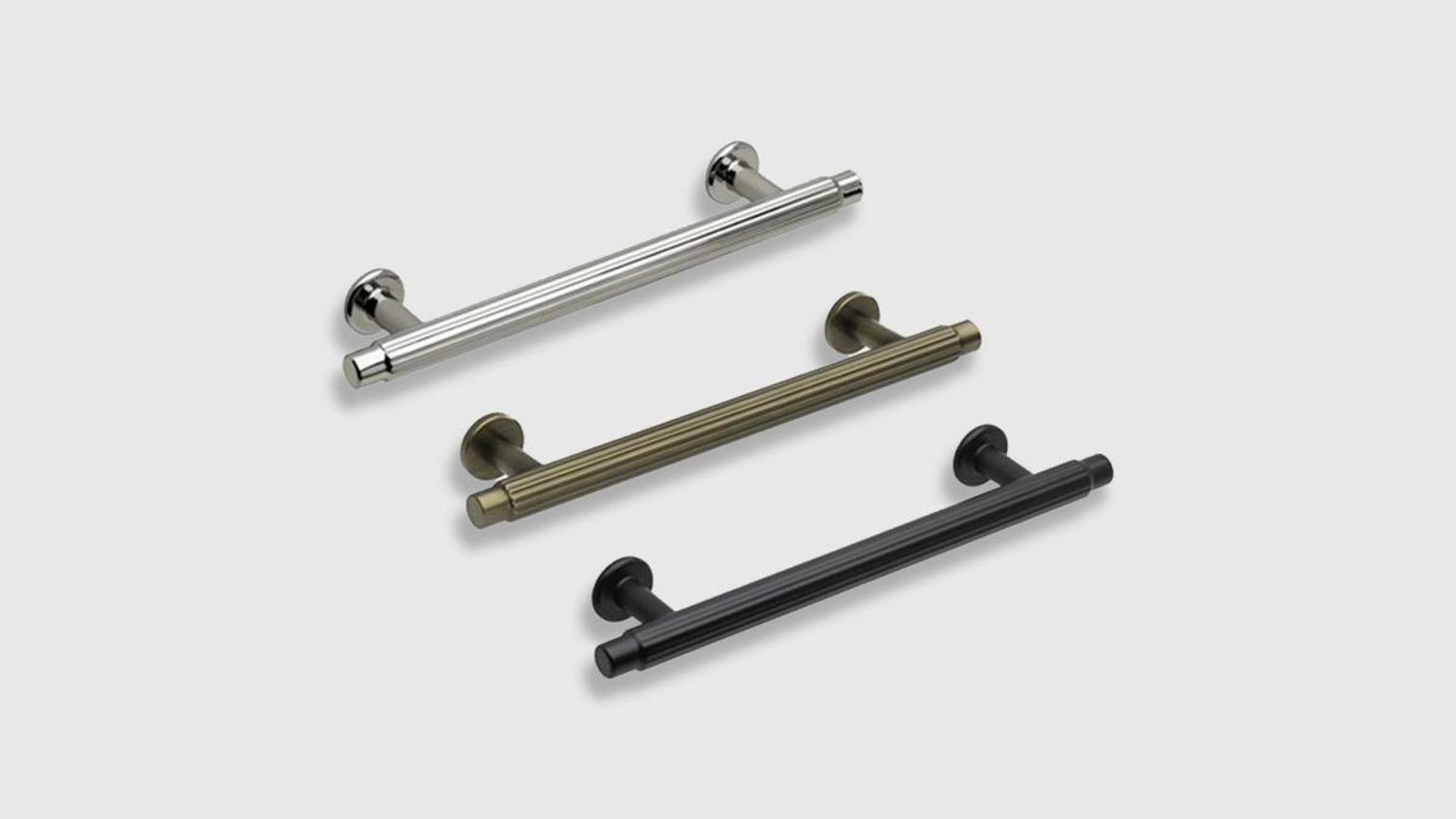 A set of fluted cabinet handles