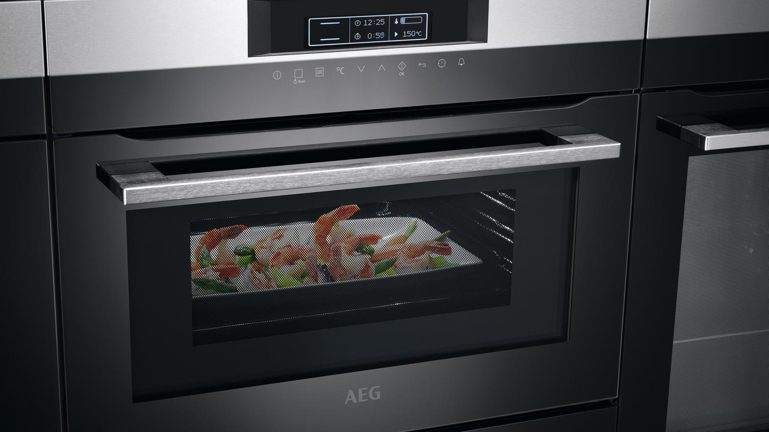 AEG Stainless Steel and Black Integrated Touch Control Combination Microwave