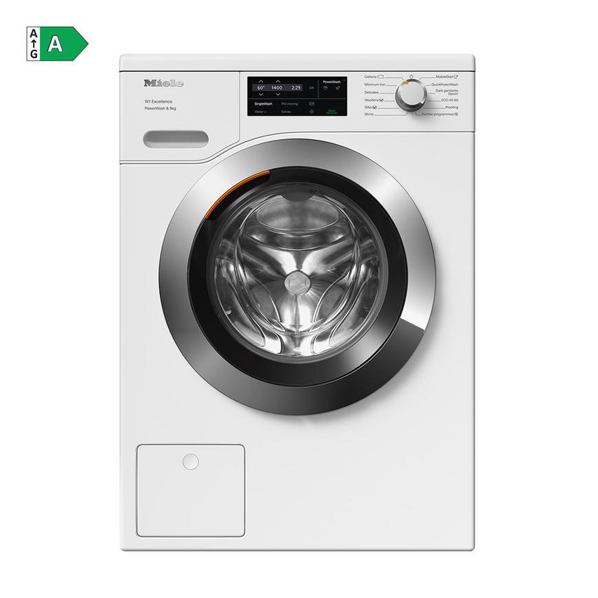 Miele WEG365 Freestanding 9Kg 1400rpm White Washing Machine Cut Out with Energy Rating