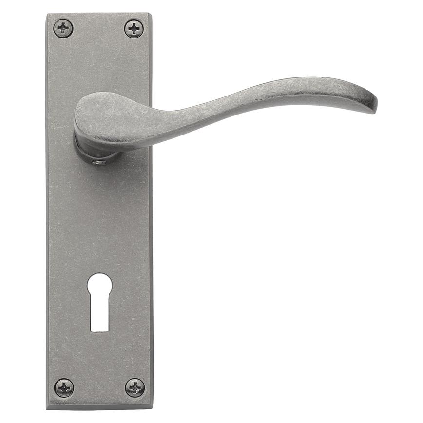 Lever on Backplate Lock Antique Pewter Door Handle Pair