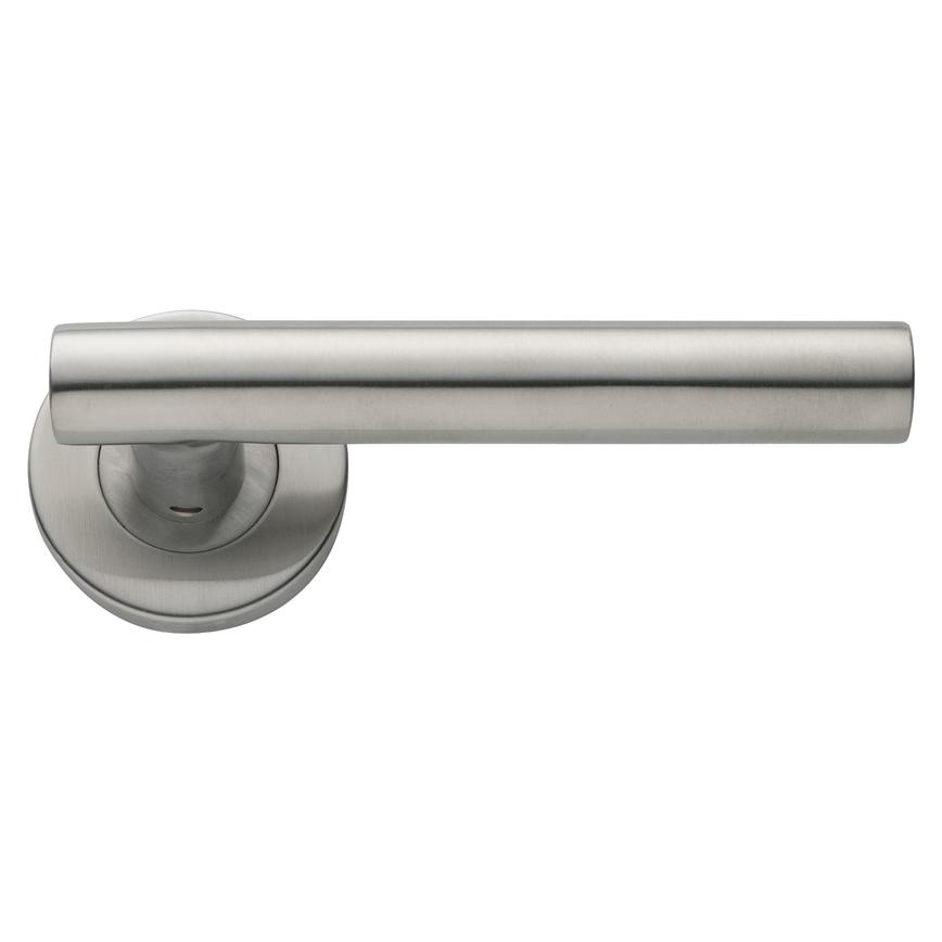 Lecco Lever on Rose Satin Stainless Steel Door Handle Pair