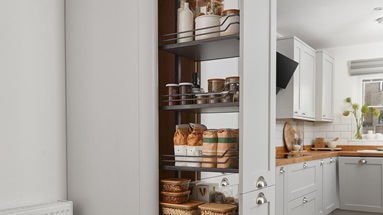 A tower storage unit containing dried goods