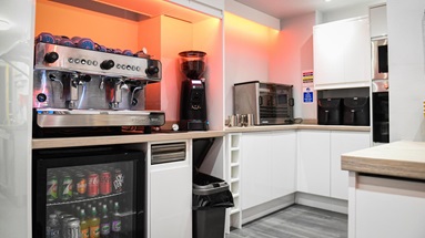The brand new facilities at Litchfield FC, including a coffee machine and drinks cooler