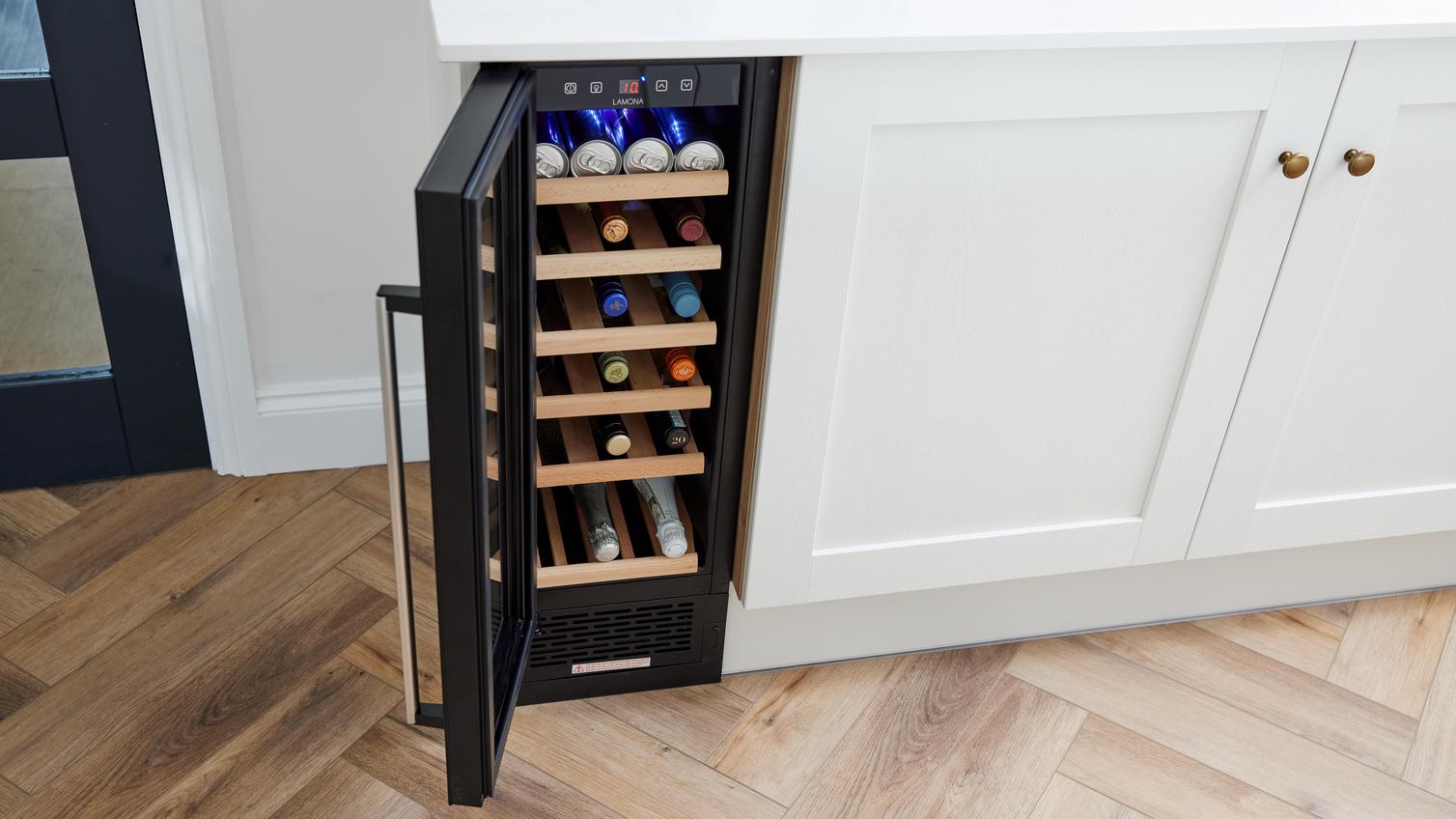 A wine cooler built into a Howdens kitchen