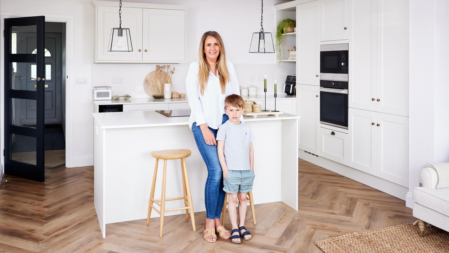 Serena and her son posing in their new Halesworth kitchen