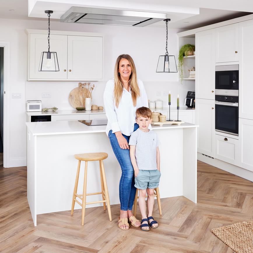 Serena and her son posing in their new Halesworth kitchen