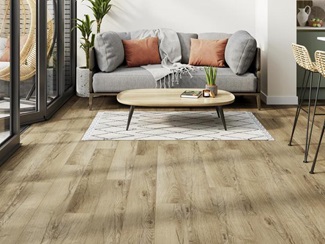 Plank flooring in a modern living and dining room