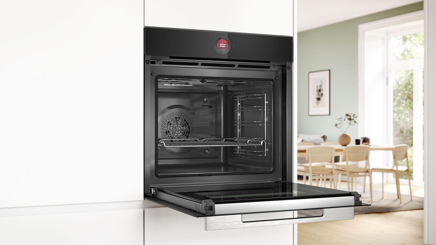 Bosch Black Single Electric Oven Series 8 Open Side View
