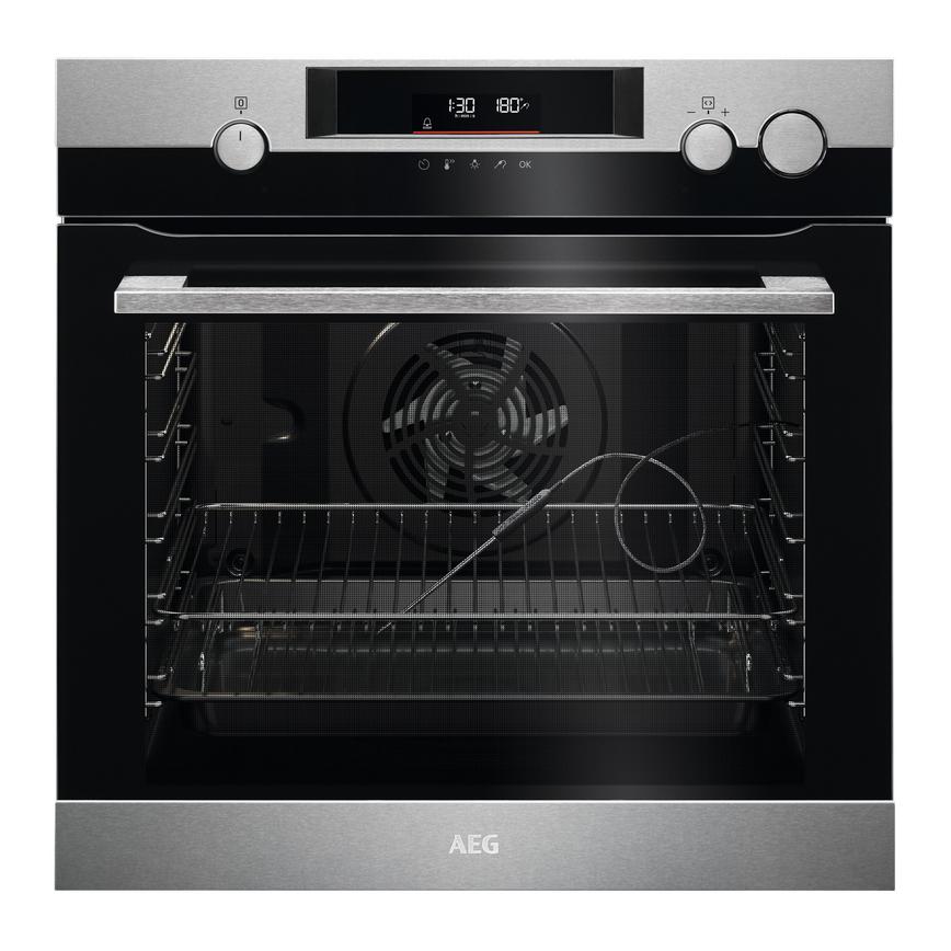 AEG BSK577261M Stainless Steel Built In Single Steam Assist Steam Assist Multifunction Oven Front View