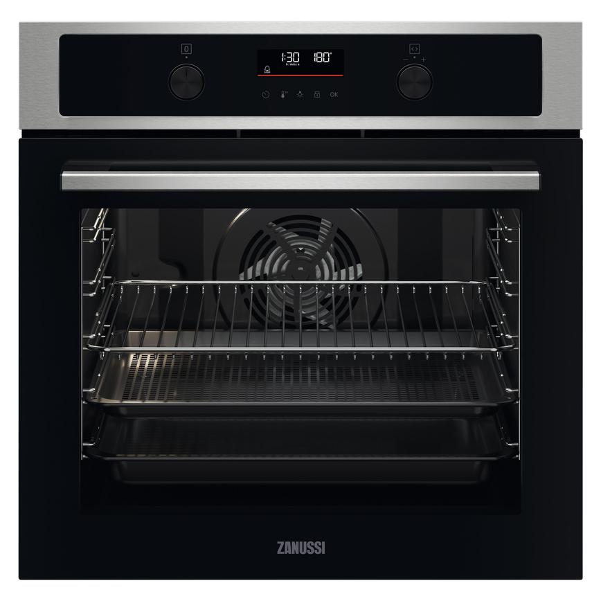 Zanussi Series 60 ZOPNA7XN Stainless Steel Built In Single Multifunction Oven Front