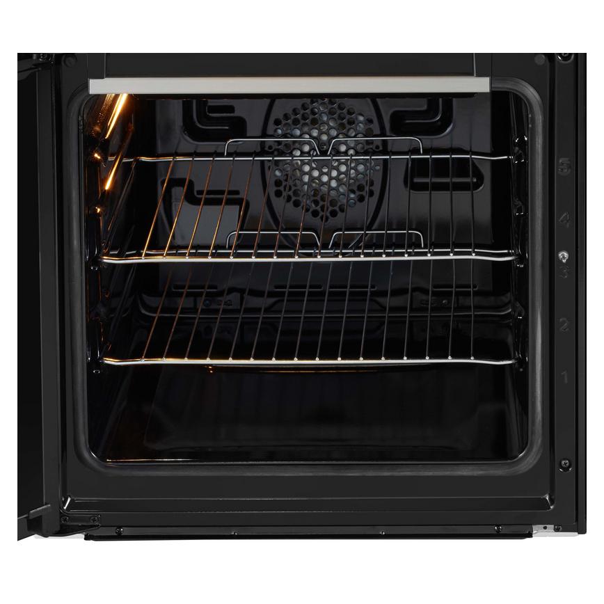 Beko KDVF90X 90cm Dual Fuel Stainless Steel Range Cooker bottom left oven open