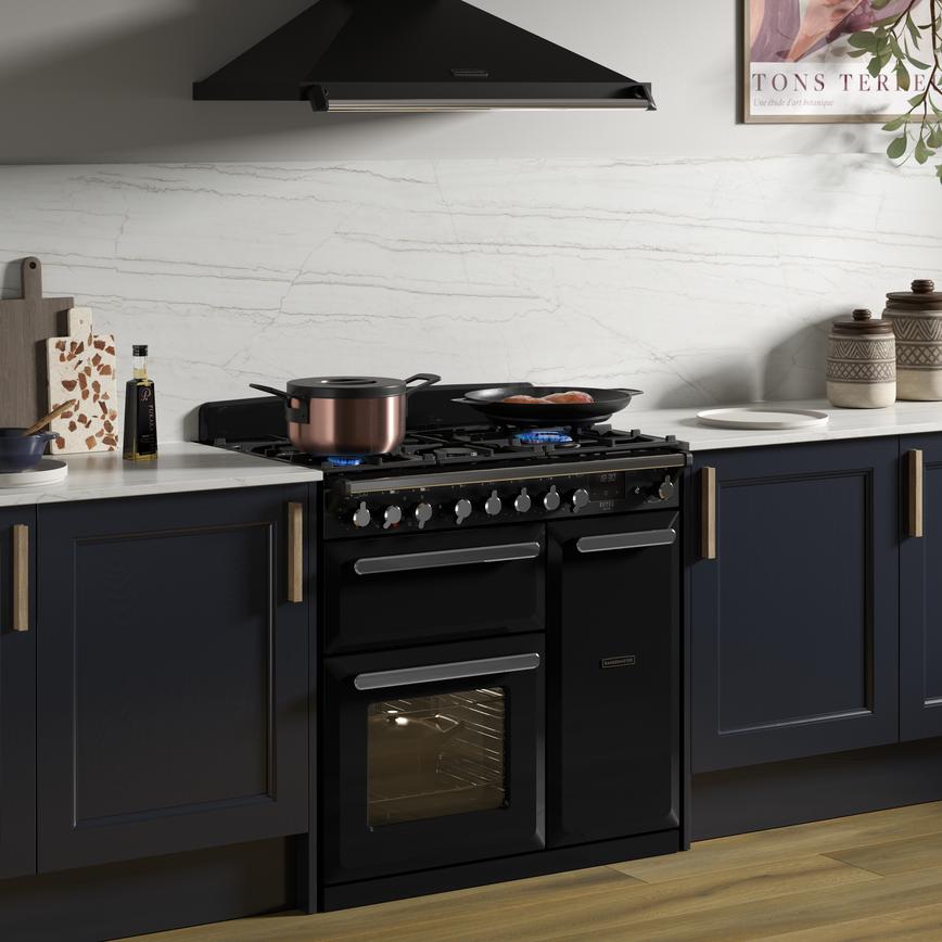 Rangemaster Estel Deluxe Black Dual Fuel Range Cooker 90cm in Elmbridge Navy