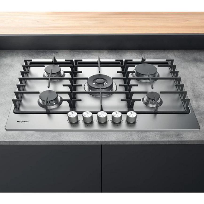 HHP1103 PPH 75G DF IX UK 75cm Stainless Steel Gas Hob on a grey worktop