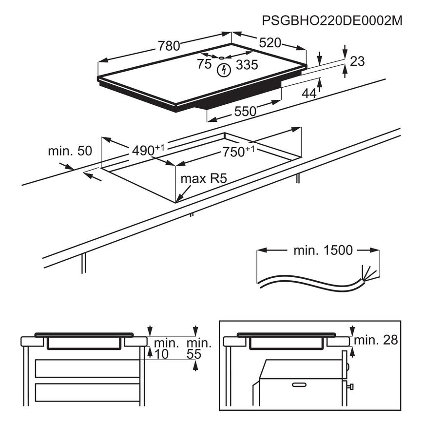 AEG Series 6000 80cm Black Electric Induction Hob Sketch