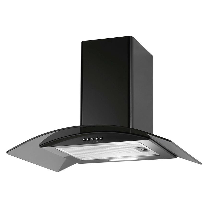Lamona 60cm Chimney Extractor Black and Curved Black Glass Howdens