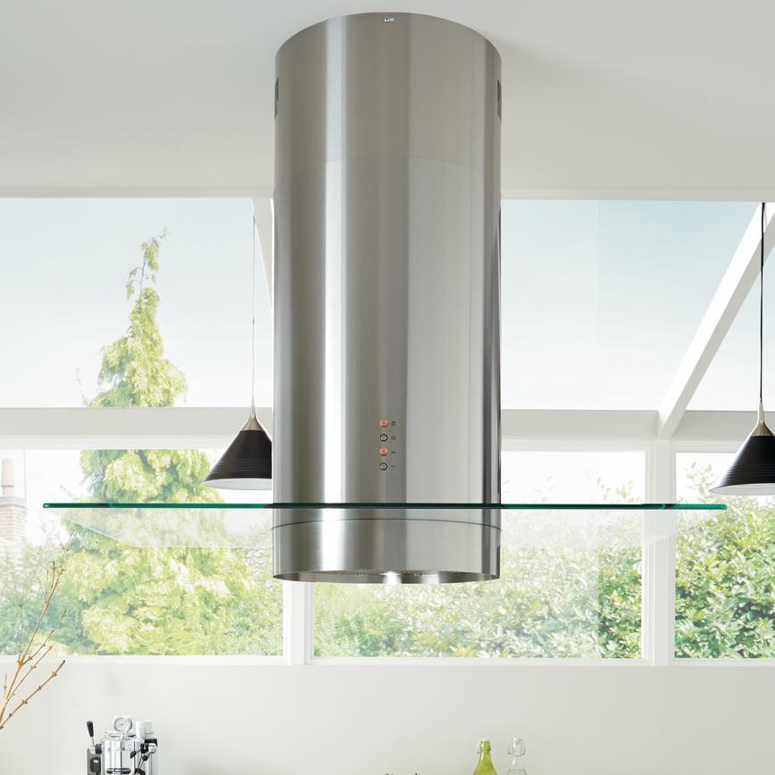 Lamona Stainless Steel Cylinder Island Chimney Extractor with Glass