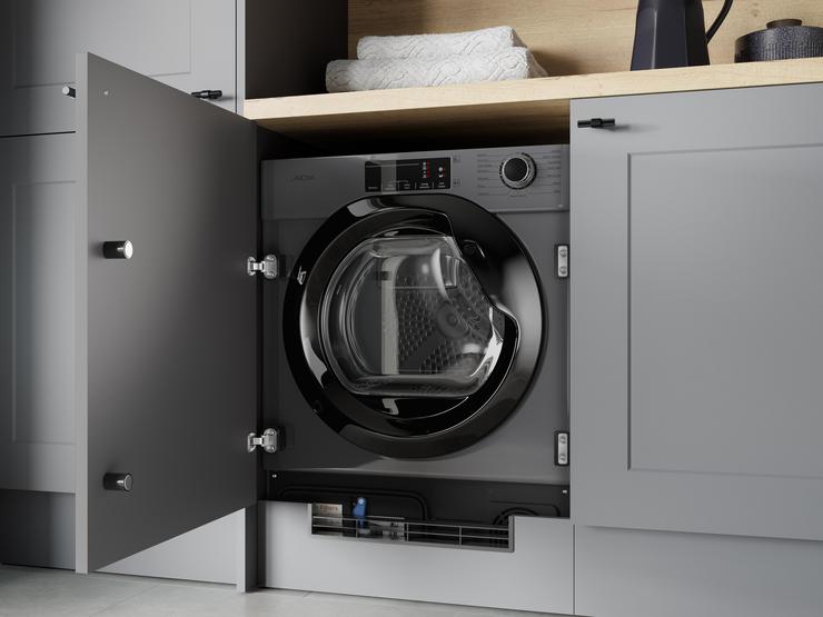 Integrated 6kg Heat Pump Tumble Dryer And Oake and Gray Dove Grey Luxury Rigid Vinyl Flooring Tile