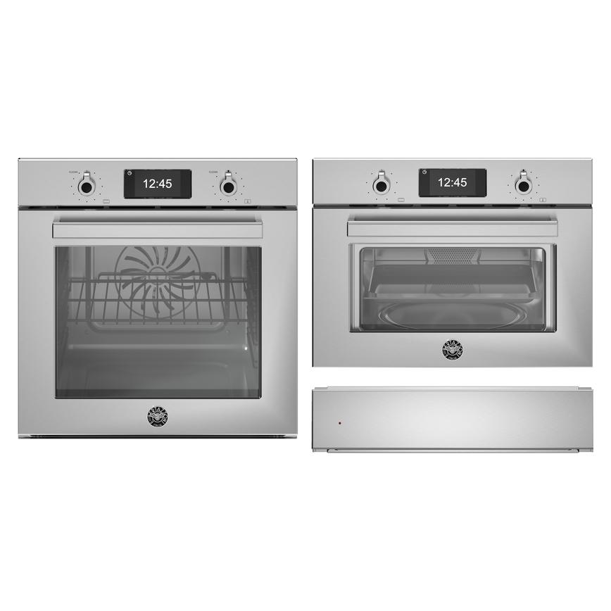 Bertazzoni Pyro / Steam Single Oven, Pyro Combi Oven with M/Wave And Warming Drawer in Stainless Steel