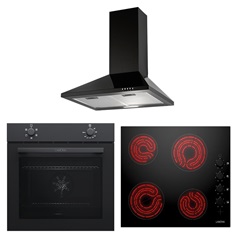 Lamona Black Fan Oven, Lamona 4 Zone Ceramic Hob, Lamona Black 60cm Chimney Cooker Hood
