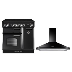 Rangemaster 90cm Induction Range Cooker and Black Cooker Hood Package