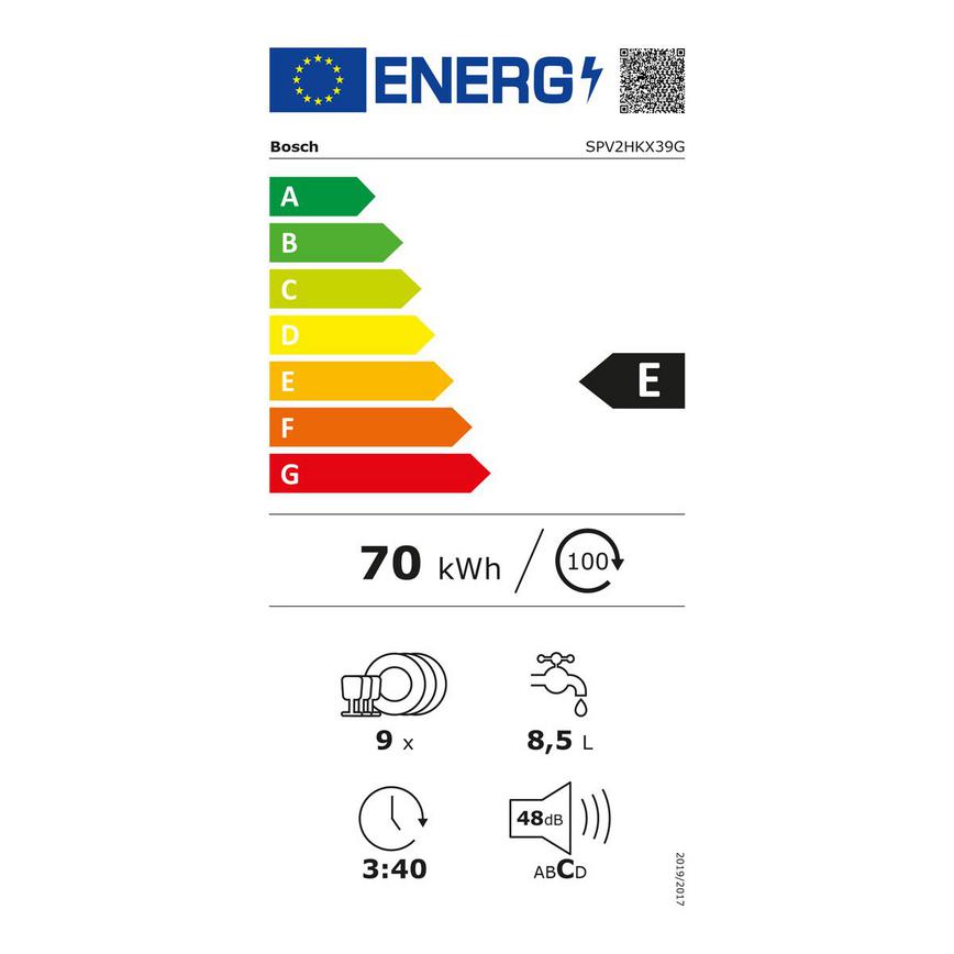 EU Energy Label HBH8302 Bosch SPV2HKX39G Integrated Slimline Black Control PaDishwasher