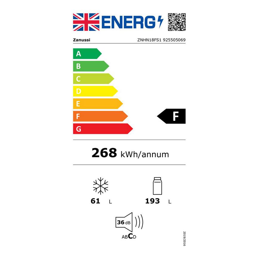 UK Energy Label HZA6301 Zanussi ZNHN18FS1 Integrated 70/30 White Fridge Freezer