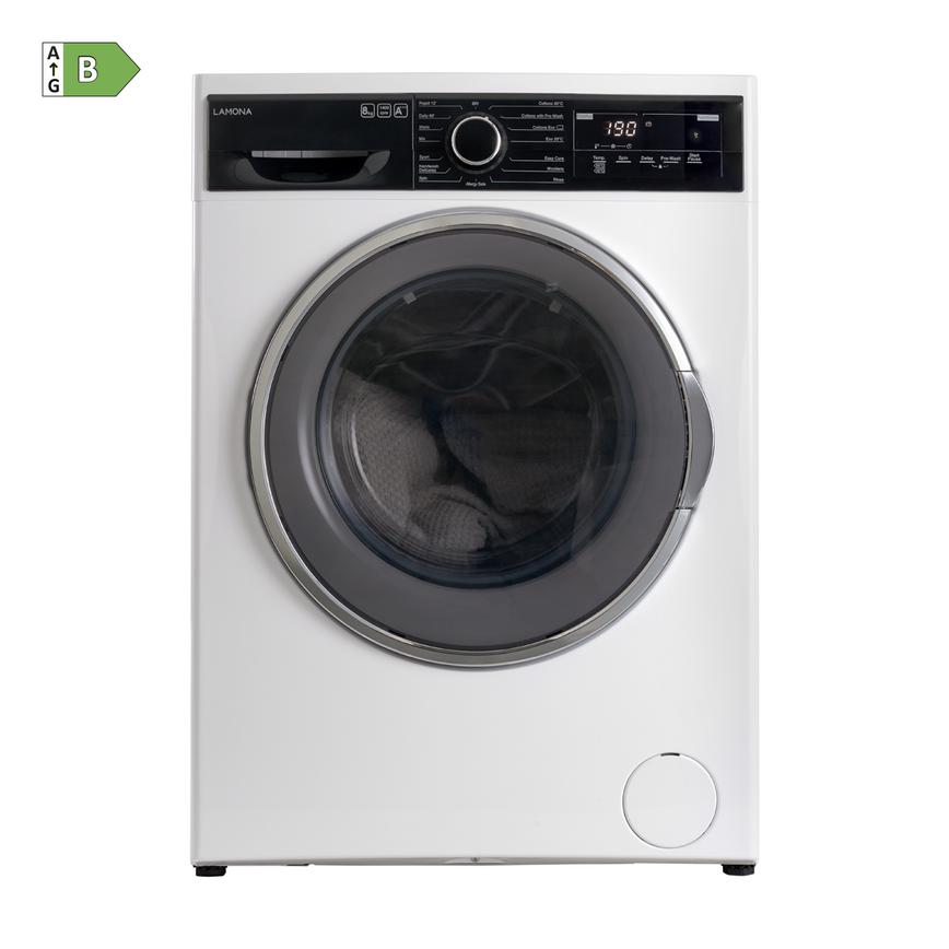 Lamona FLM8701 Freestanding 8Kg 1400rpm White Washing Machine Cut Out with Energy Rating