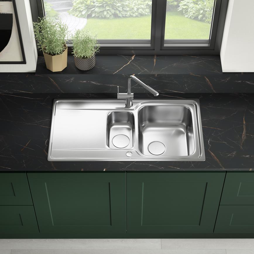 Chelburn 1.5 Bowl Reversible Stainless Steel Inset Kitchen Sink 