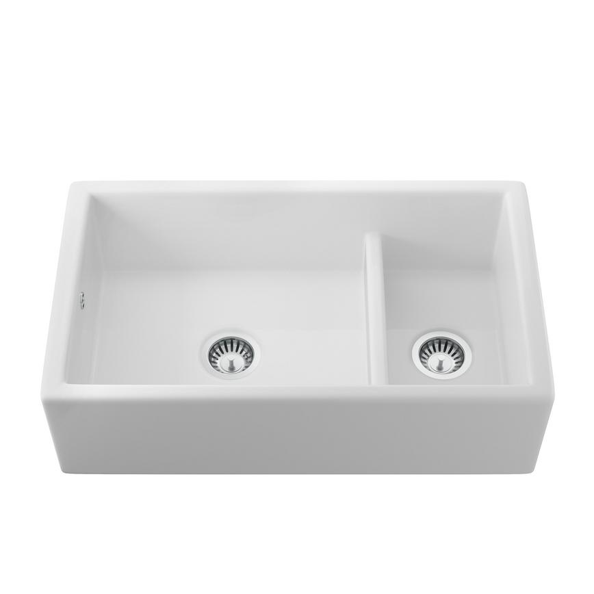 70-30 Split Double Bowl Ceramic Butler Sink LH