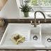 Lamona ceramic 1.5 bowl sink with Lamona Brushed Steel Effect Victorian swan neck monobloc tap