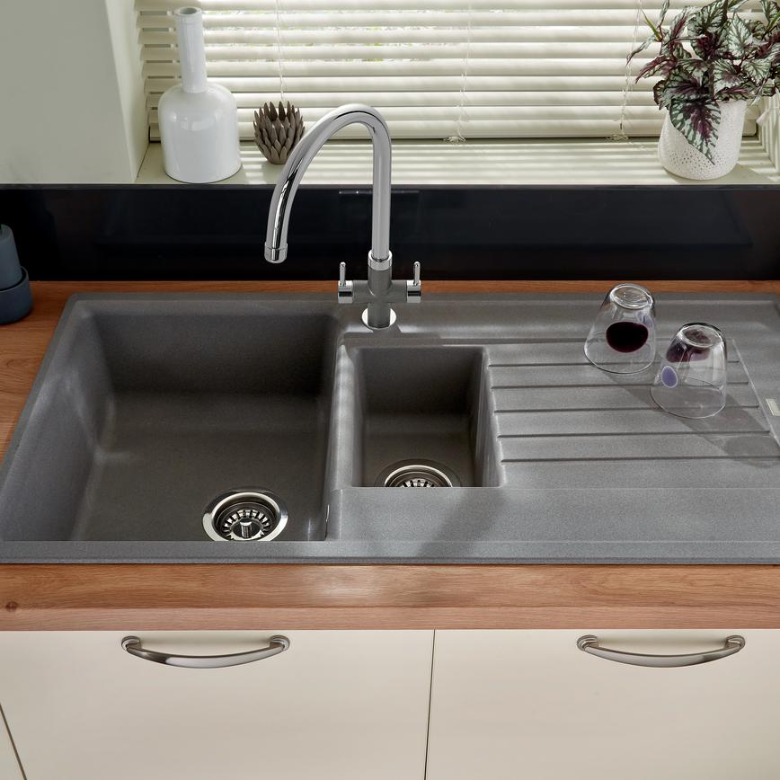 Lamona 1 5 Bowl Inset Composite Grey Kitchen Sink Howdens