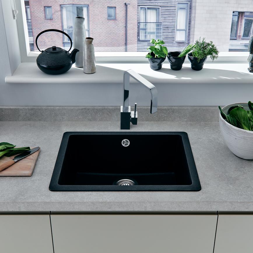 Lamona Single Bowl Inset Composite Black Kitchen Sink Howdens