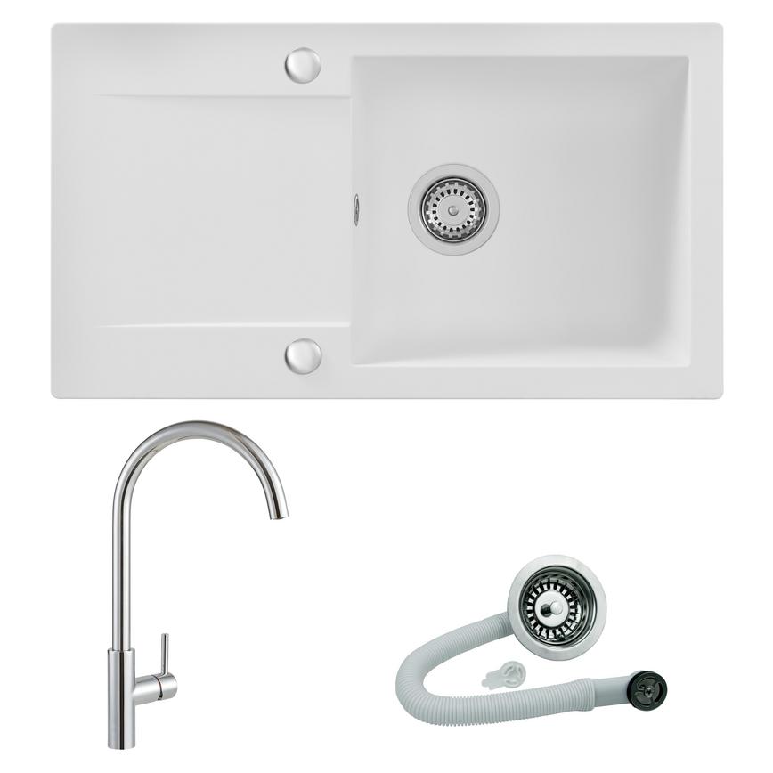 SNT2148 White Compact comp Sink & Swan Neck Tap
