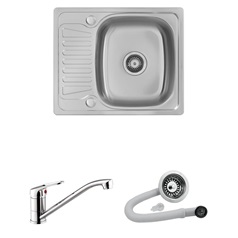 Abberton Square Single Bowl Reversible Inset Stainless Steel Sink and Arno Chrome Long Arm Mixer Tap With Strainer Waste Kit