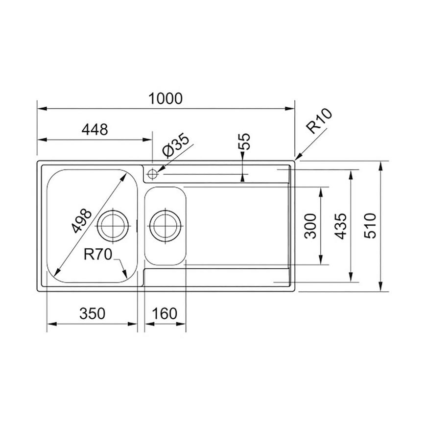 Franke Maris 1.5 Bowl Right Hand Inset Stainless Steel Kitchen Sink Line Drawing