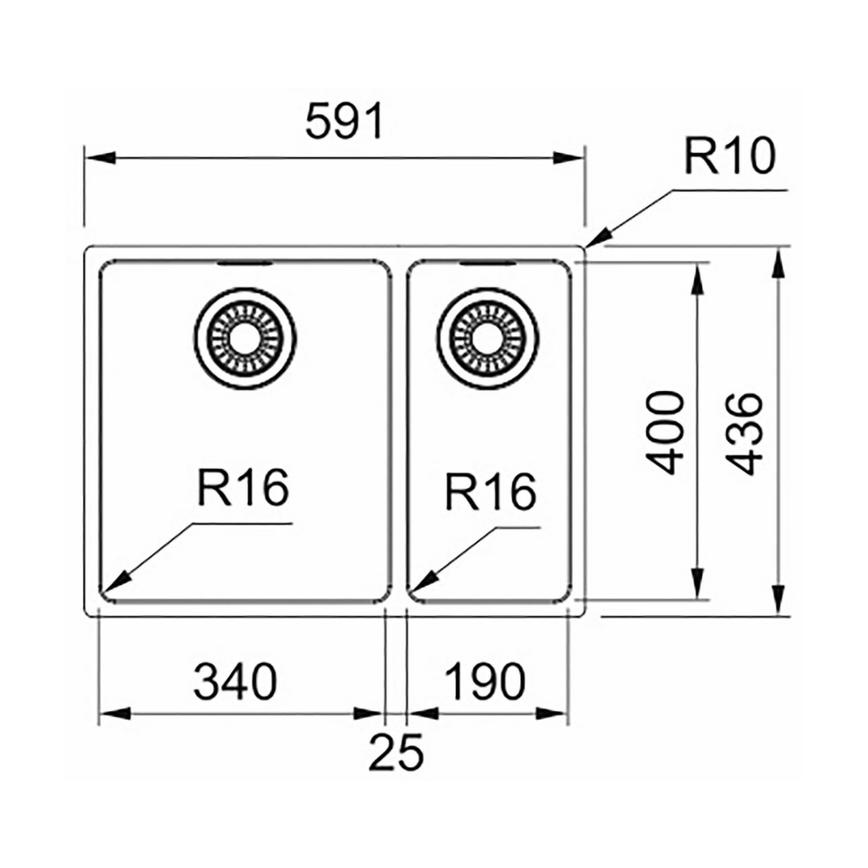 Franke Maris 1.5 Bowl RH Stainless Steel Kitchen Sink Line Drawing