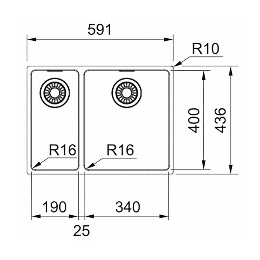 Franke Maris 1.5 Bowl LH Stainless Steel Kitchen Sink Line Drawing