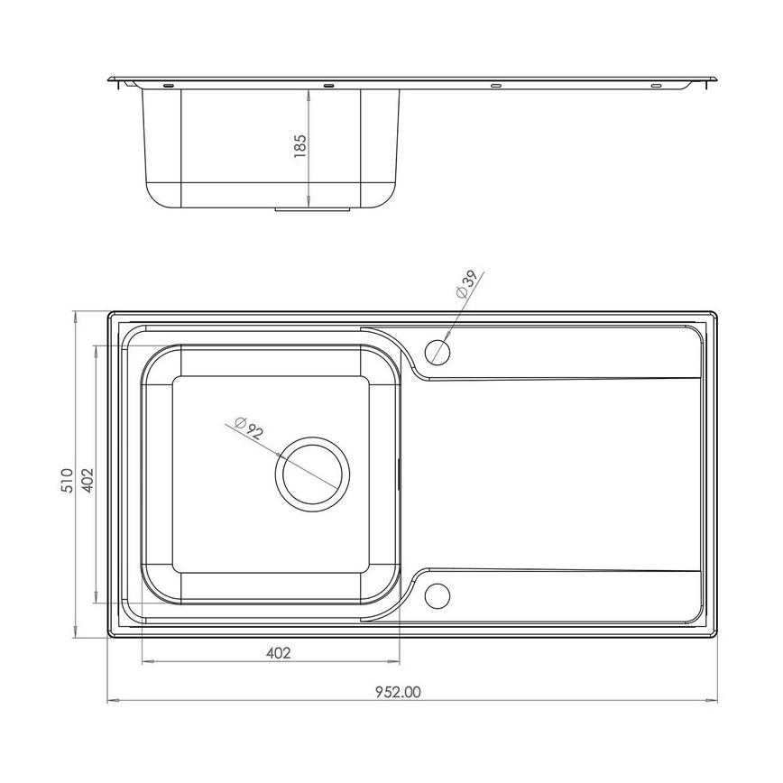 Rangemaster Chelburn Single Bowl Sink Line Drawing