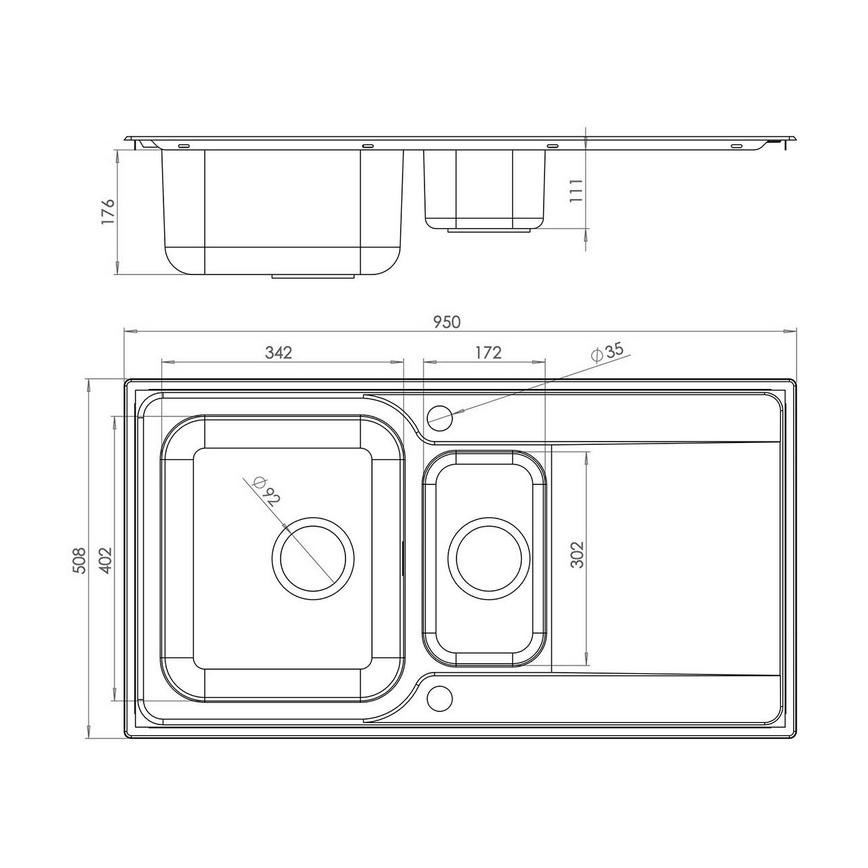 Rangemaster Chelburn 1.5 Bowl Sink Line Draeing