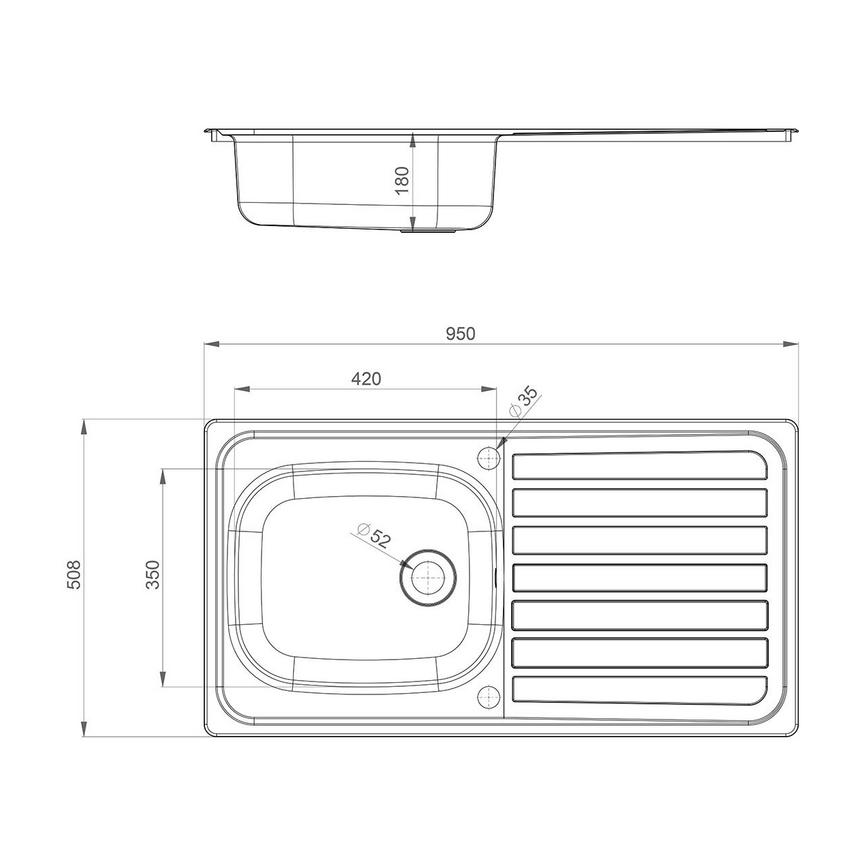 Covenham Single Bowl Sink Line Drawing