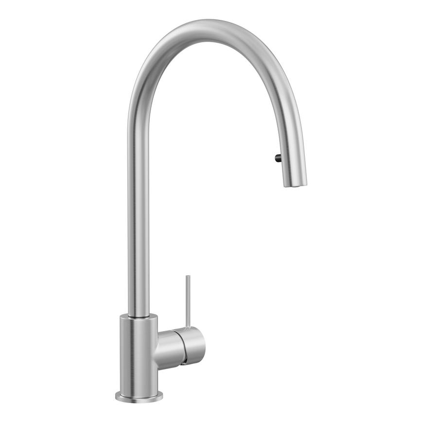 Alvo Brushed Nickel Swan Neck Pull Out Kitchen Tap 