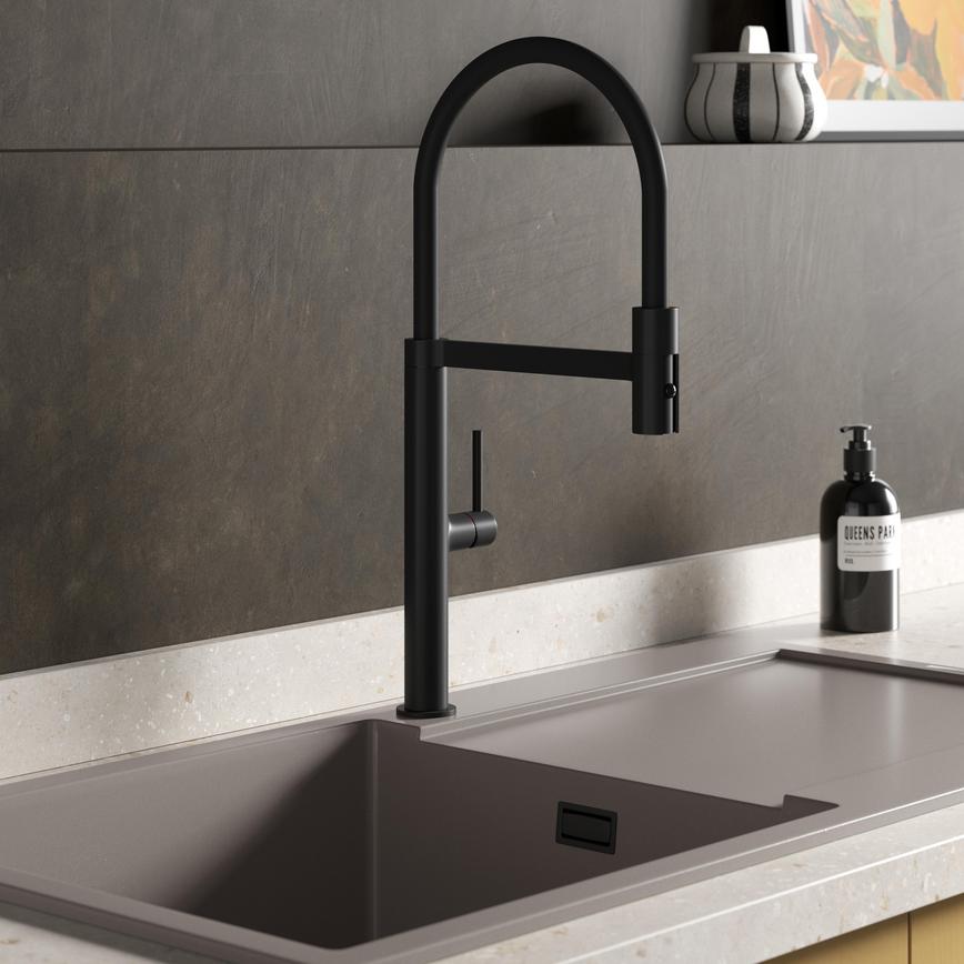 Blackwater Professional Matt Black Swan Neck Pull Out Kitchen Tap
