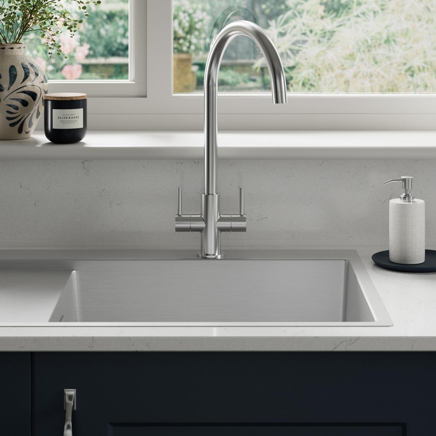 Radstone Swan Neck Dual Lever Mixer Kitchen Tap in Chelford Navy