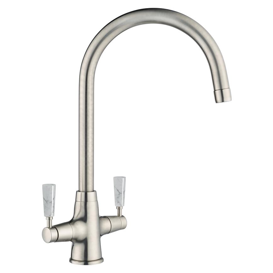 Victorian Brushed Nickel and Gloss Marble Handle Mixer Tap