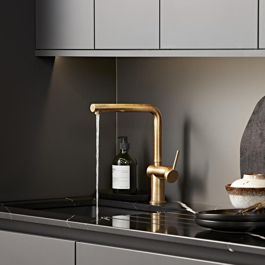 Sennen Brushed Brass Right Angled Mixer Tap On