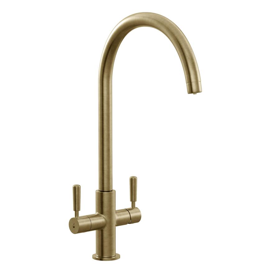 Pronteau Kynance Brushed Aged Brass 3 in 1 J Spout Instant Hot Water Kitchen Tap 
