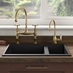 Perrin & Rowe Ionian Patinated Aged Brass Swan Neck Instant Hot Water Kitchen Tap Featuring Elmbridge Earth Red