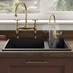 Perrin & Rowe Ionian Patinated Aged Brass Swan Neck Instant Hot Water Kitchen Tap Featuring Elmbridge Earth Red