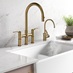 Perrin & Rowe Armstrong Patinated Aged Brass Swan Neck Instant Hot Water Kitchen Tap Featuring Elmbridge Antique Rose